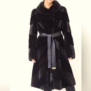 NEW P-R Berlin Black Karakul (Real Astrakhan Fur) & Black Leather Rare Coat, L